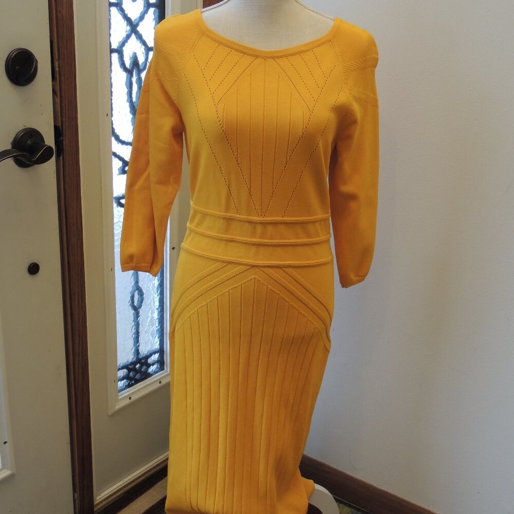 Gabrielle Union NY&C Mustard Yellow Knit Midi Sweater Dress – Size M